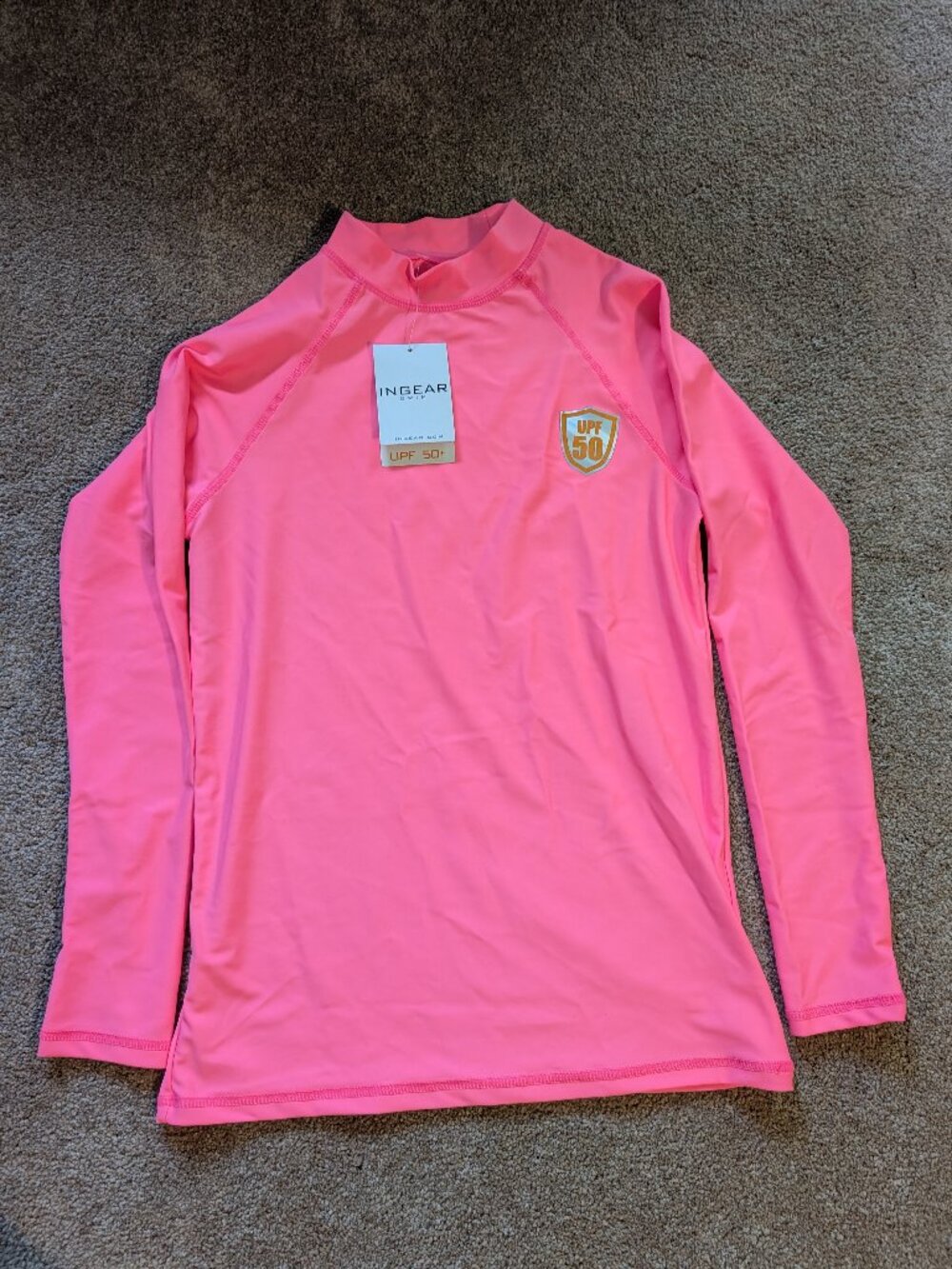 Pink long sleeve high neck rash guard swim top XL Slim NWT SF 50+